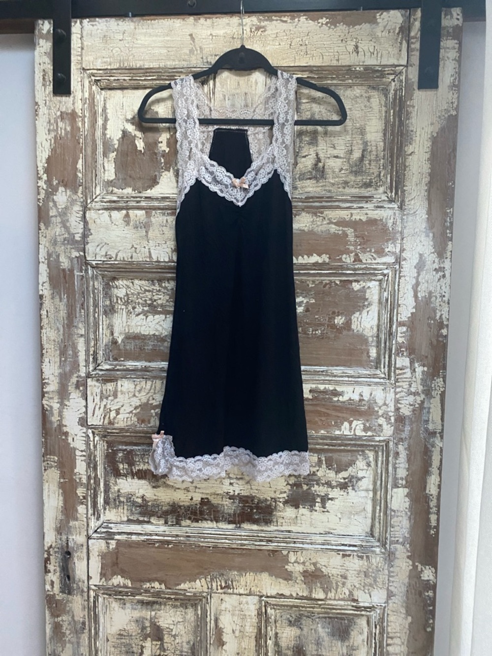 Honeydew Intimates Black Chemise with White Lace Trim, Size M
